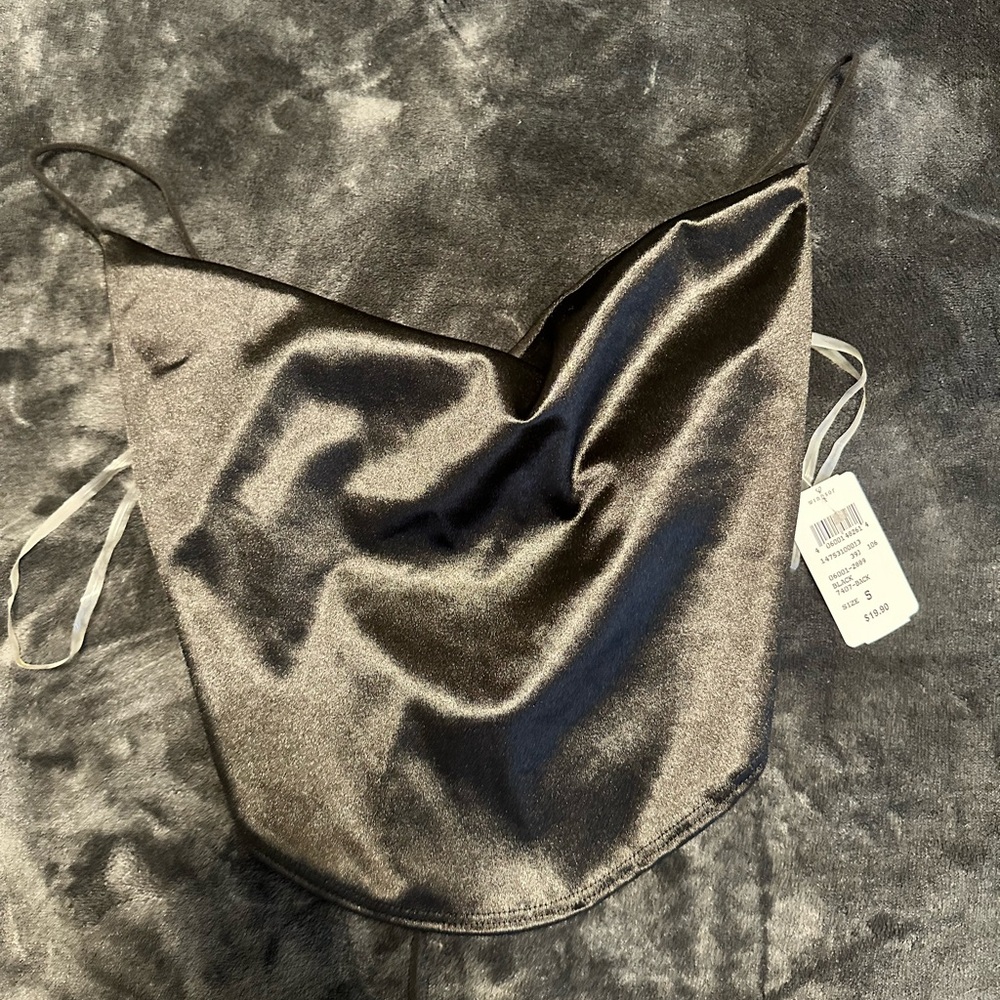 Sleek Black Satin Cowl Neck Top